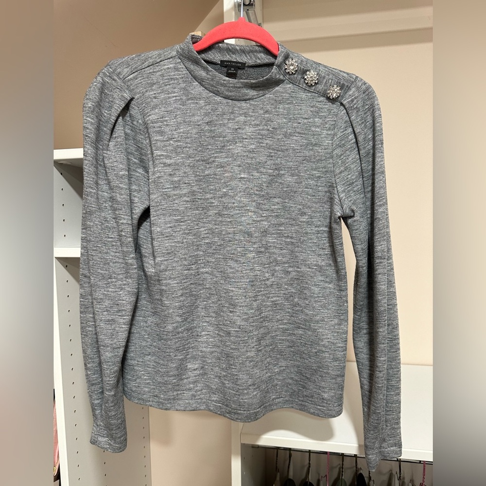 Ann Taylor shoulder button mock neck top